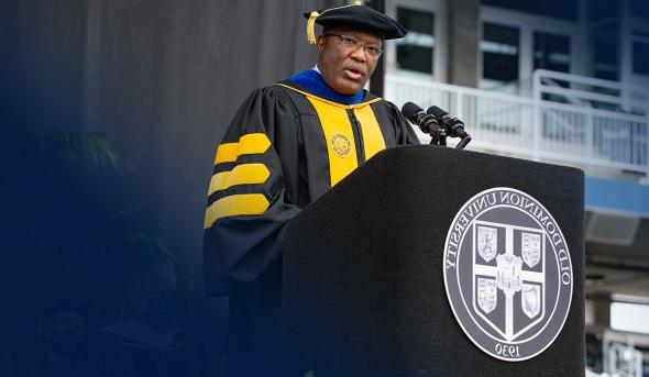 Provost Agho speaking at commencement